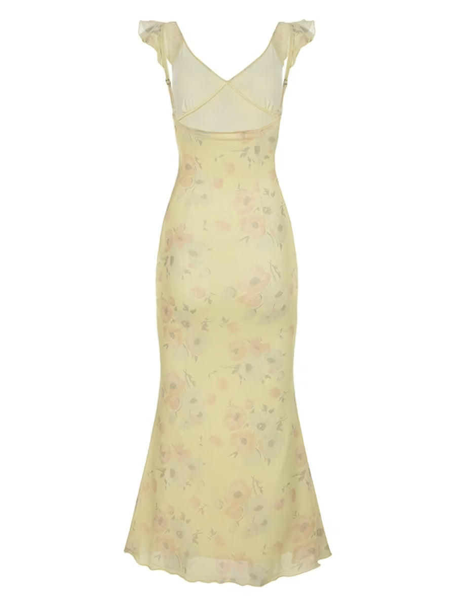Retro Floral V-Neck Maxi Dress