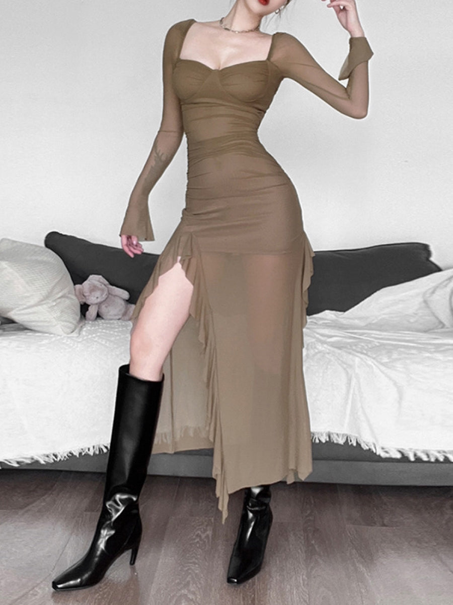 Ruched High Slit Dress