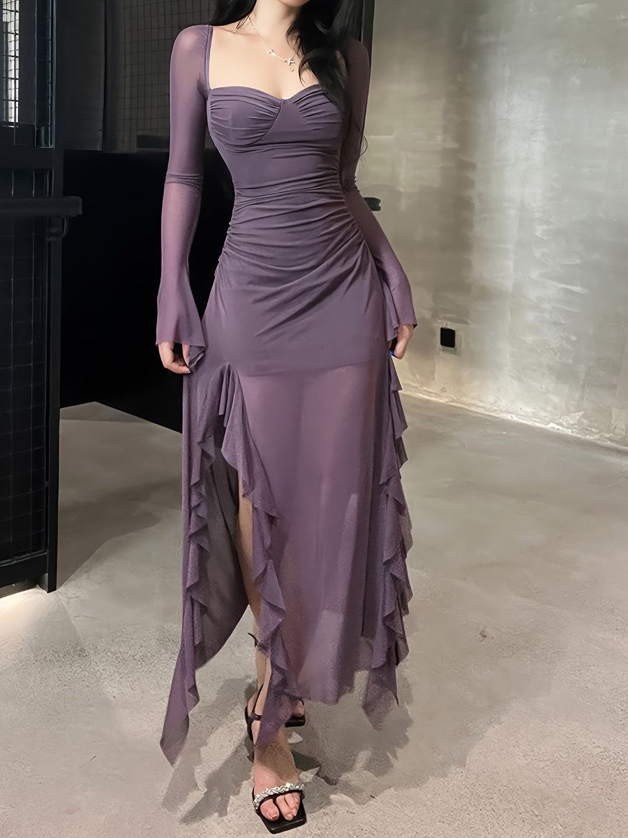 Ruched High Slit Dress