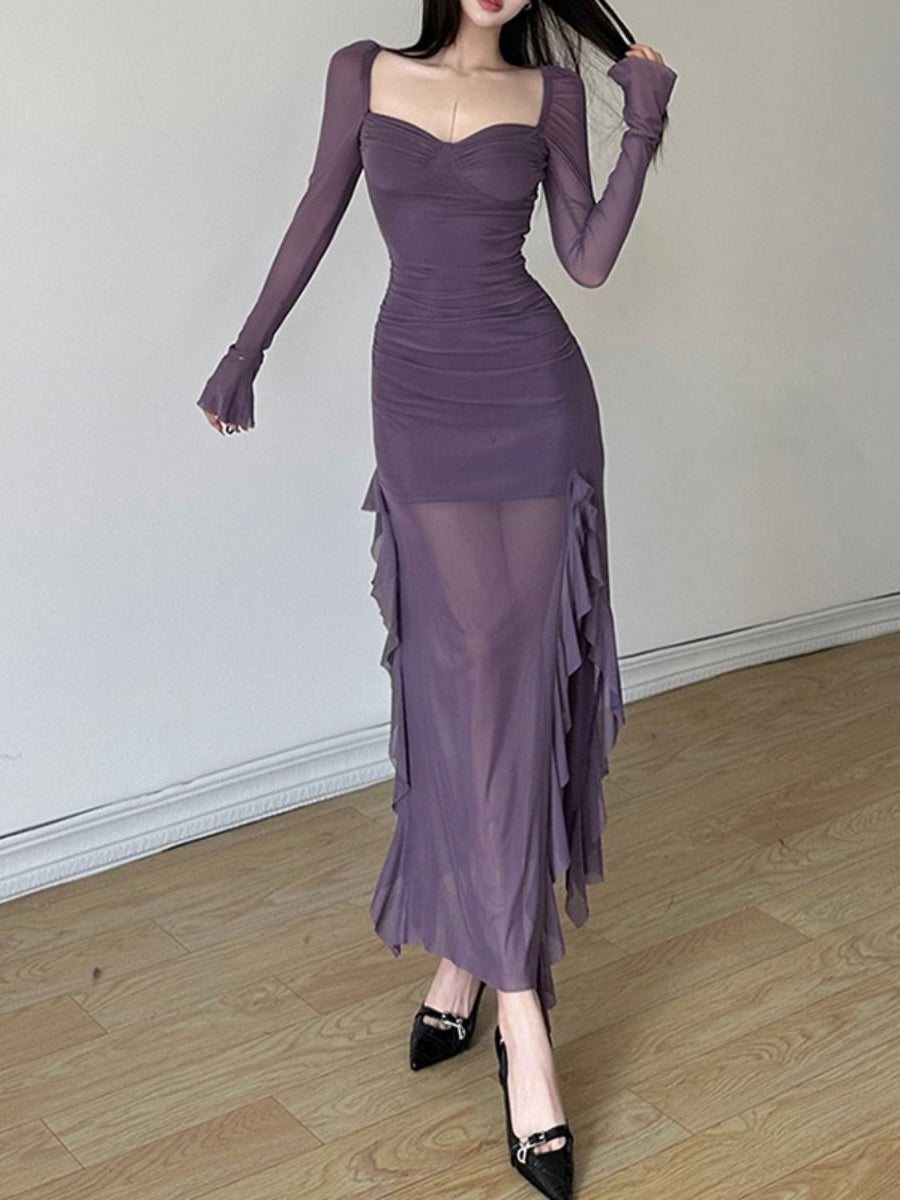 Ruched High Slit Dress