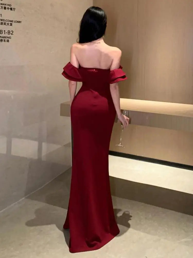 Elegant Red Off-Shoulder Party Dress