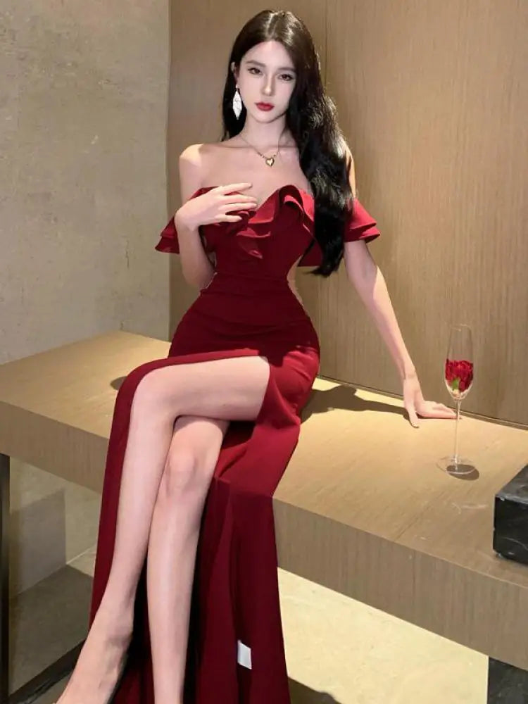 Elegant Red Off-Shoulder Party Dress