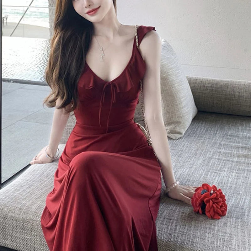 Summer Backless Satin Maxi Dress