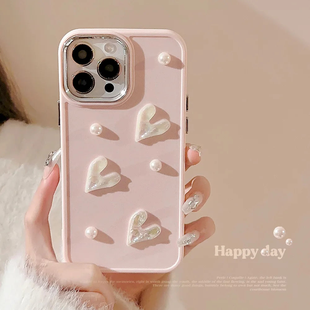 Cute 3D Pearl Love Heart iPhone Case