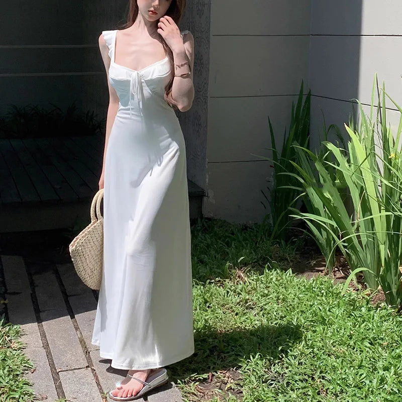 Summer Backless Satin Maxi Dress
