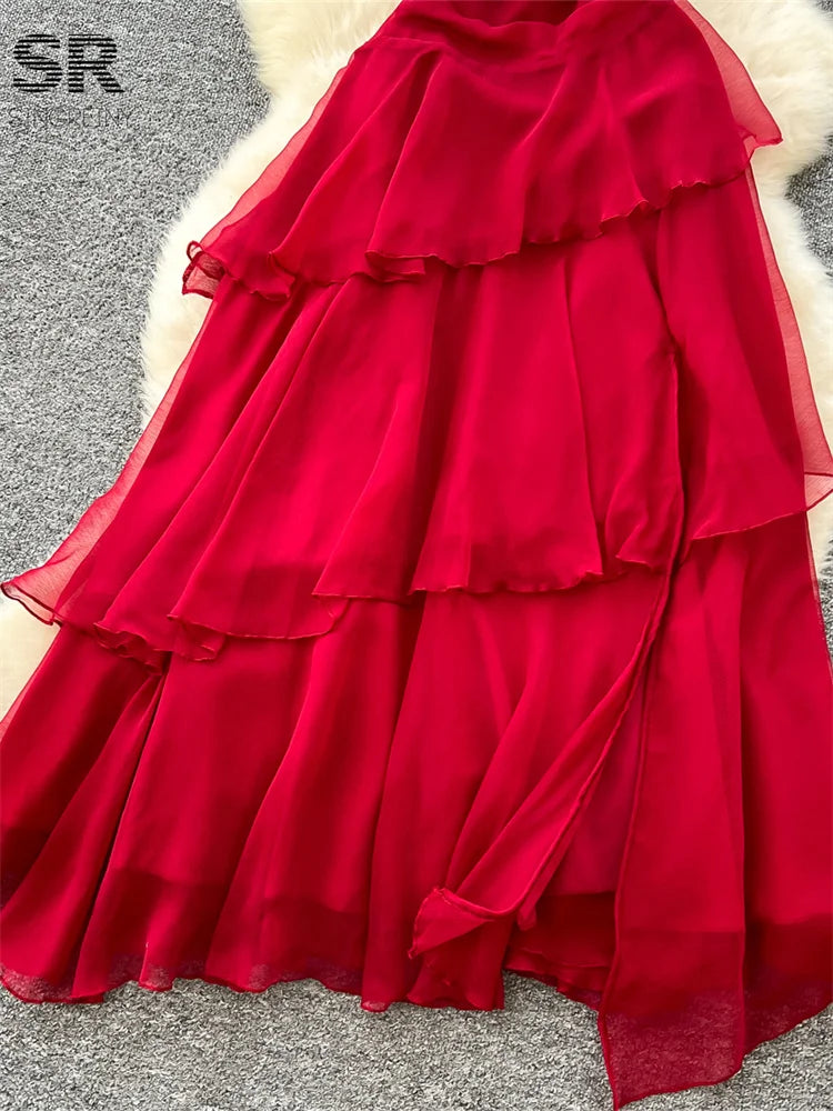 Sleeveless Zipper Ruffle Dress