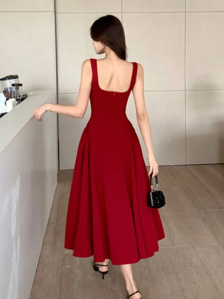 Elegant Red Spaghetti Strap Evening Dress
