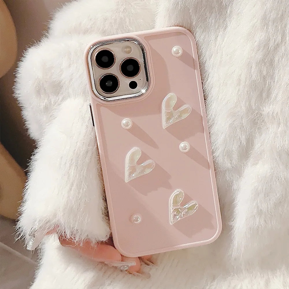 Cute 3D Pearl Love Heart iPhone Case