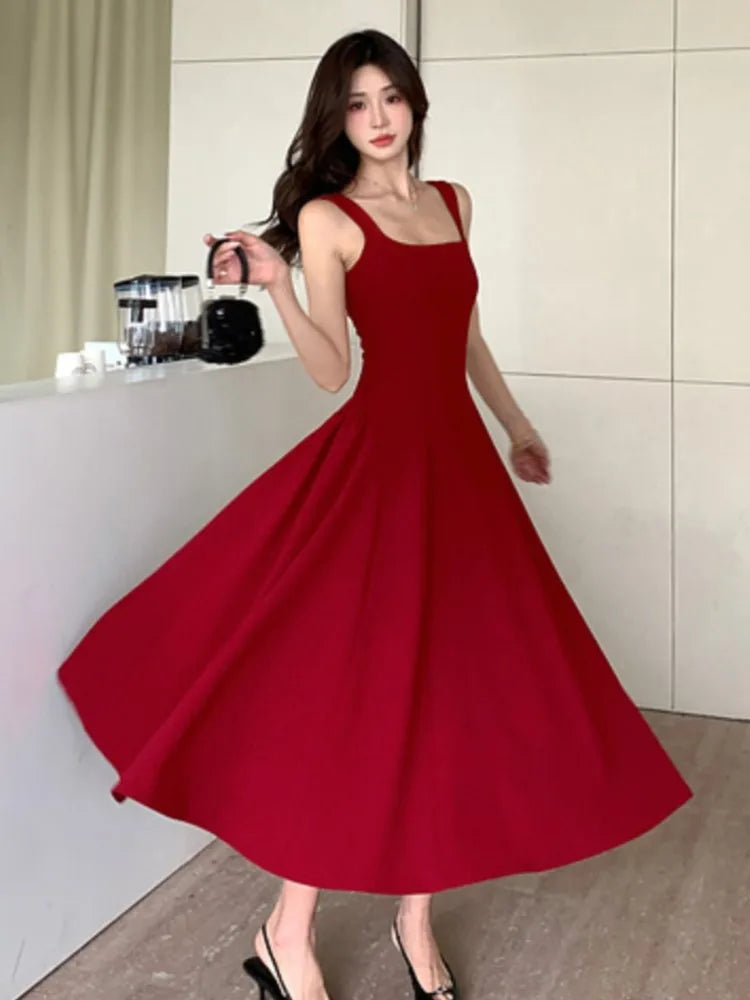 Elegant Red Spaghetti Strap Evening Dress