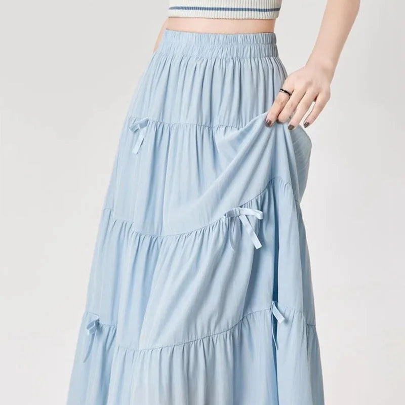 Korean Preppy Style Blue Midi Skirt