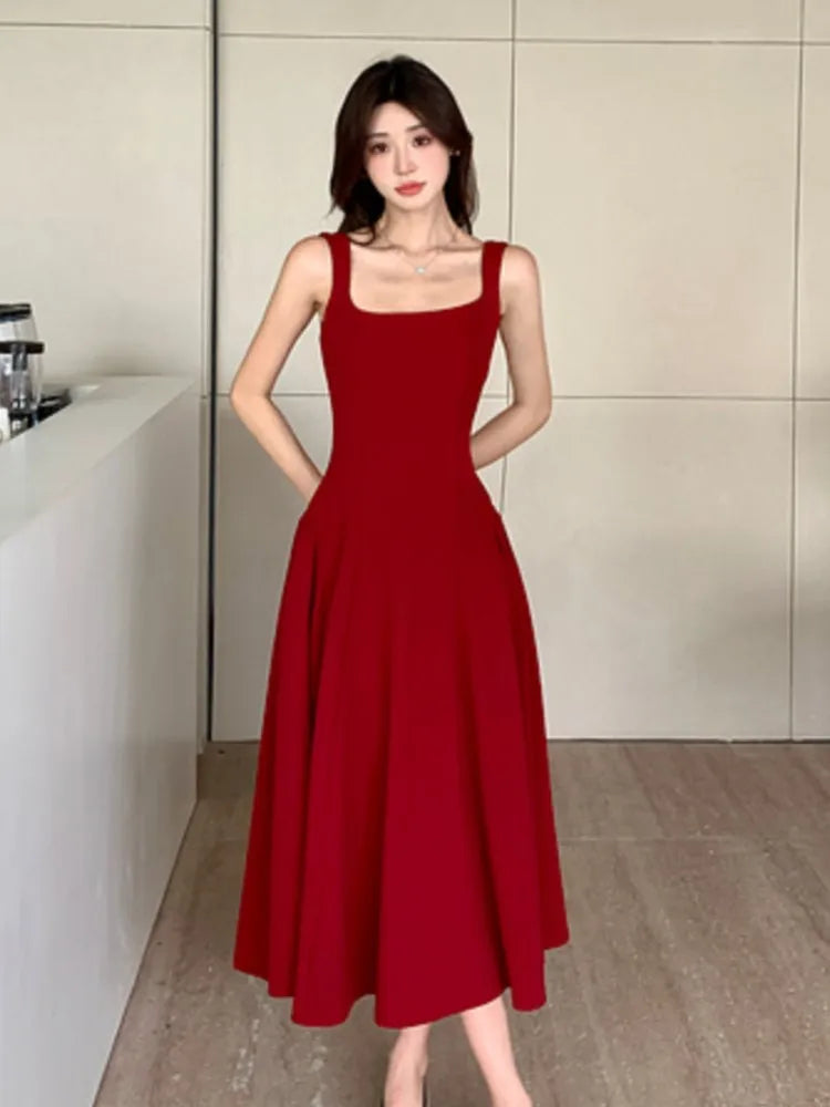 Elegant Red Spaghetti Strap Evening Dress