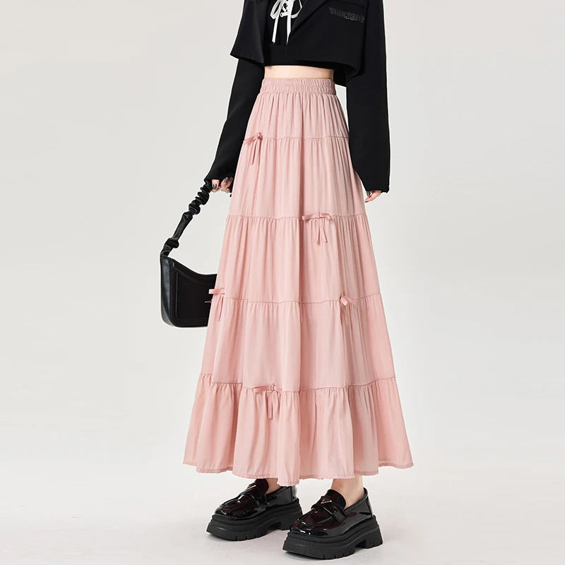 Korean Preppy Style Blue Midi Skirt