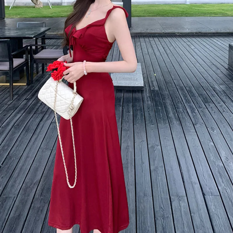 Summer Backless Satin Maxi Dress