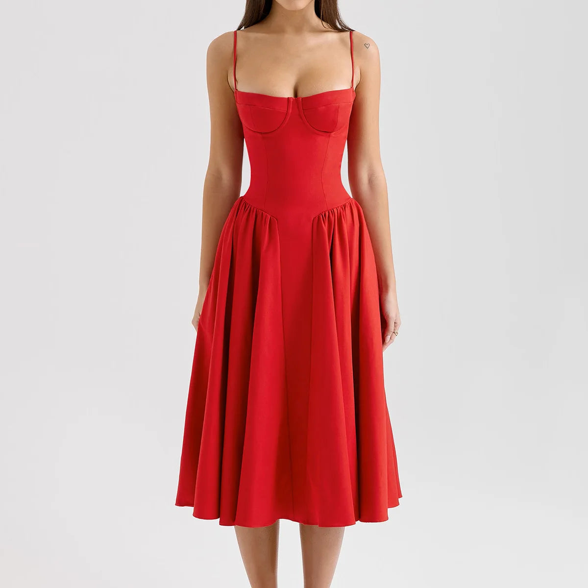 Suninheart Red Spaghetti Strap Midi Dress