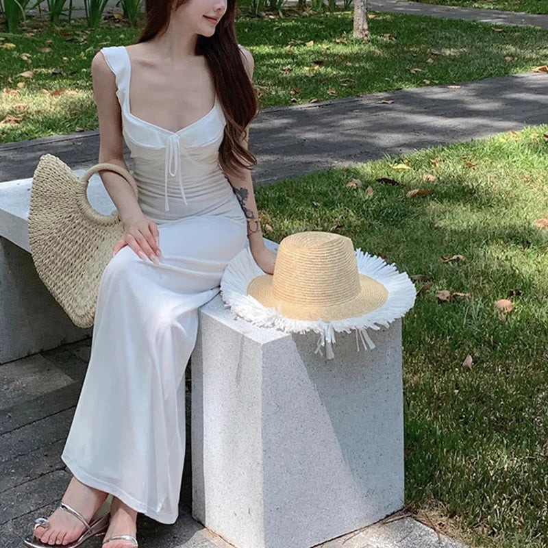 Summer Backless Satin Maxi Dress