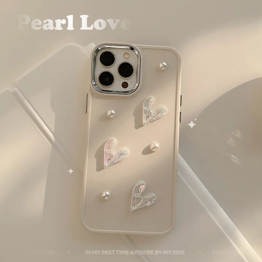 Cute 3D Pearl Love Heart iPhone Case