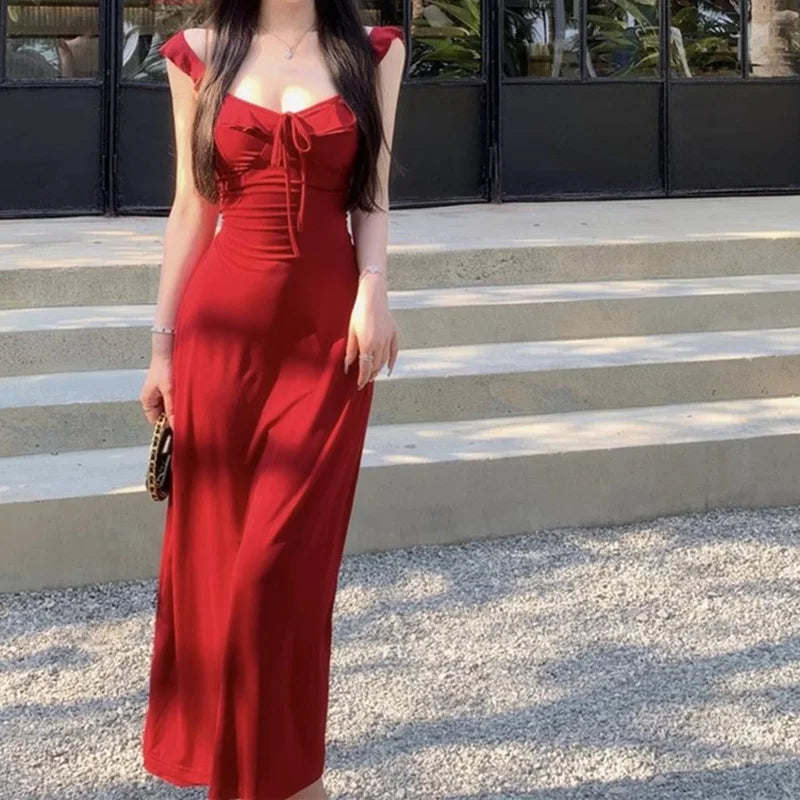 Summer Backless Satin Maxi Dress