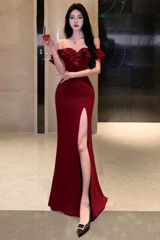 Elegant Red Off-Shoulder Party Dress