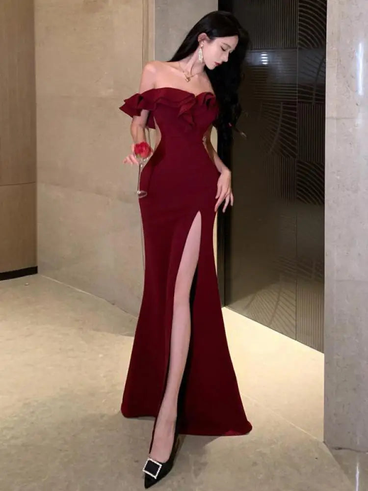 Elegant Red Off-Shoulder Party Dress