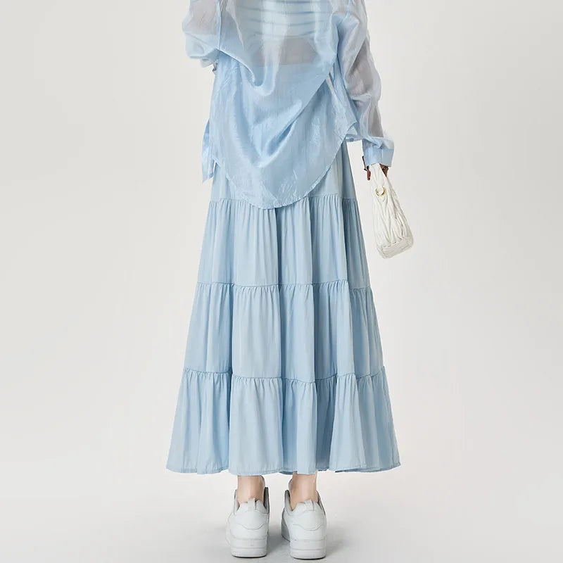 Korean Preppy Style Blue Midi Skirt