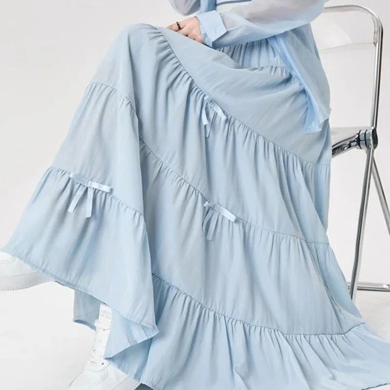 Korean Preppy Style Blue Midi Skirt