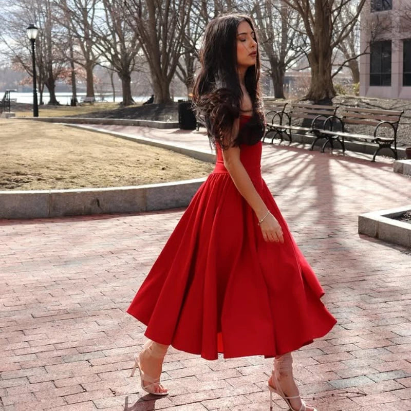 Suninheart Red Spaghetti Strap Midi Dress