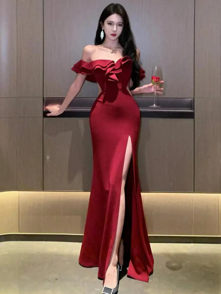 Elegant Red Off-Shoulder Party Dress