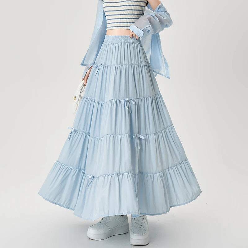 Korean Preppy Style Blue Midi Skirt