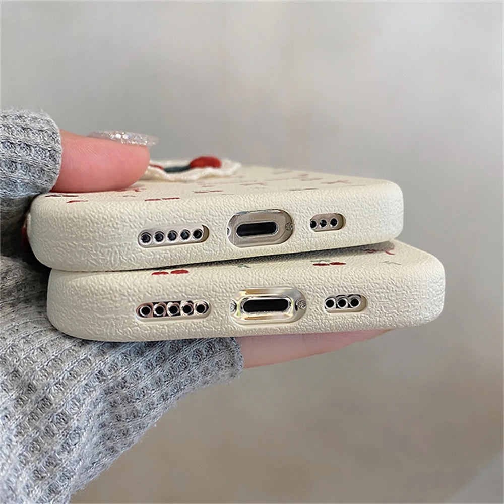 Korean Embroidery Cherry & Bow Phone Case