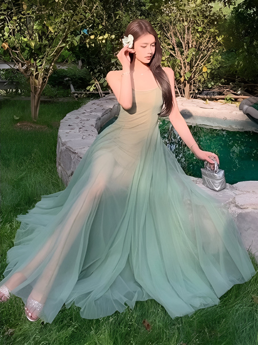 Sexy Mesh Strapless Maxi Dress