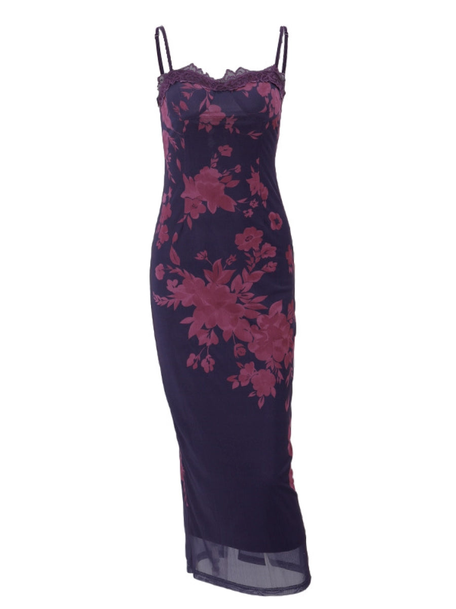 Sexy Red Floral Lace Maxi Dress