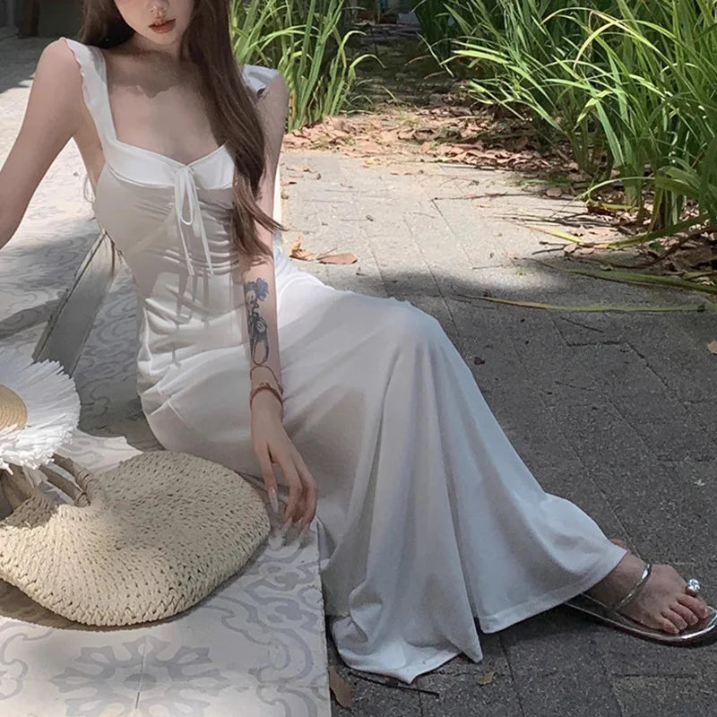 Summer Backless Satin Maxi Dress