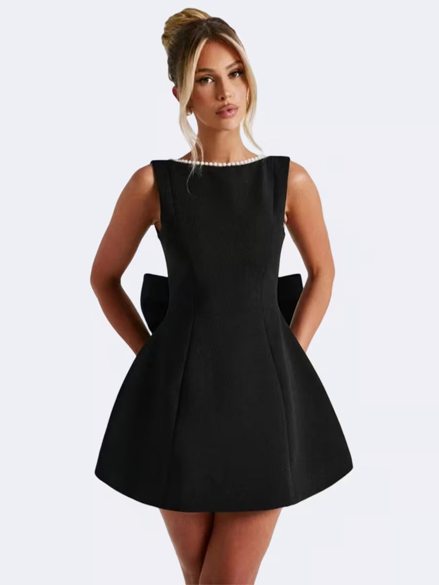 Sleeveless Pearl Trim Party Dress