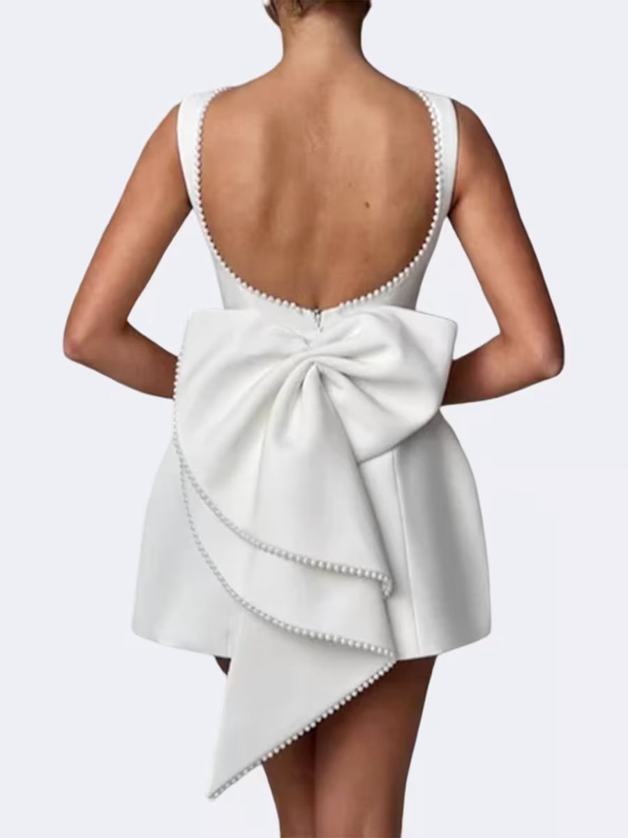 Sleeveless Pearl Trim Party Dress