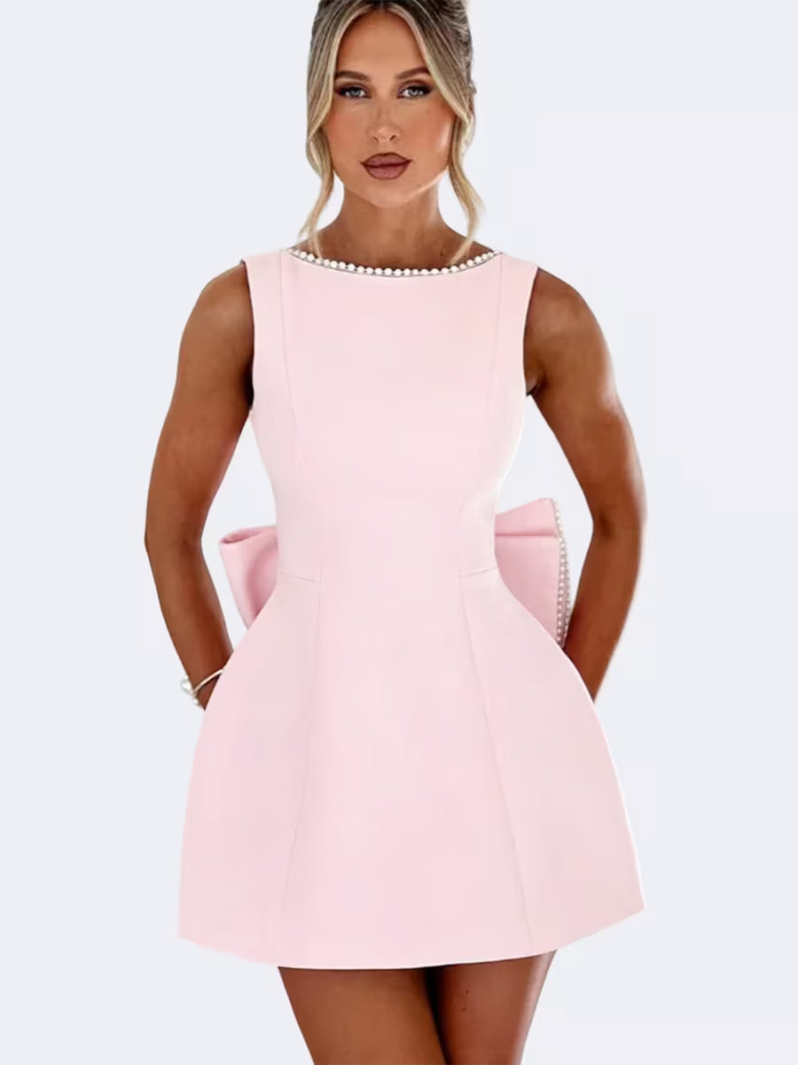 Sleeveless Pearl Trim Party Dress