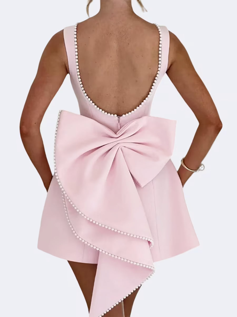 Sleeveless Pearl Trim Party Dress