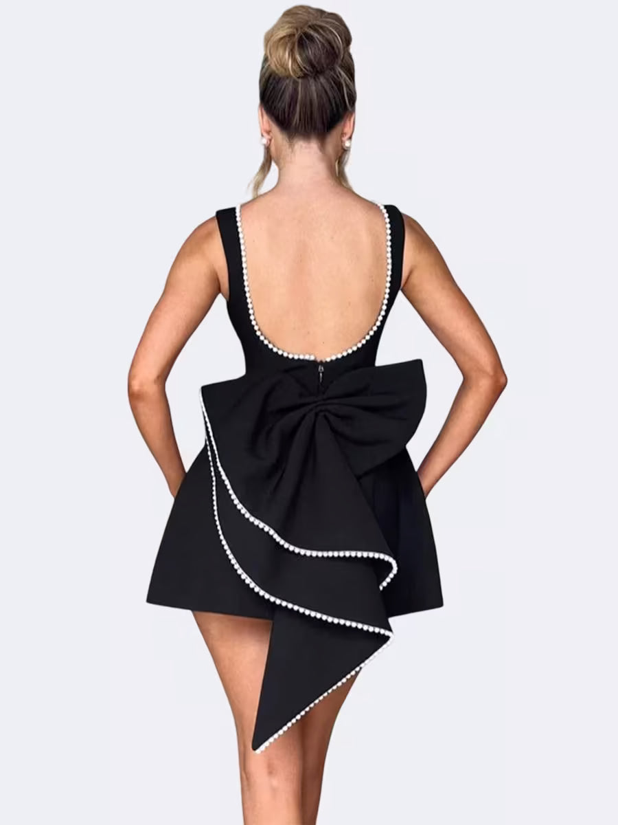 Sleeveless Pearl Trim Party Dress