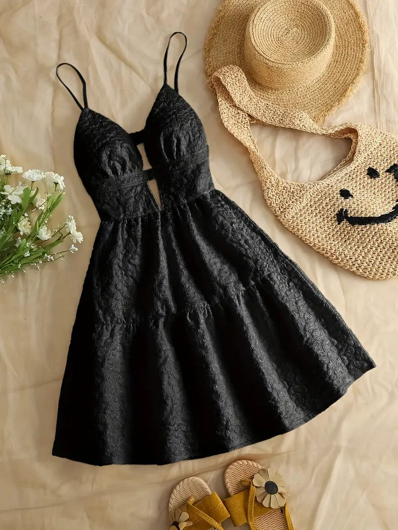 Solid Black A-Line Summer Dress