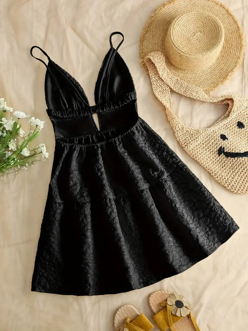 Solid Black A-Line Summer Dress