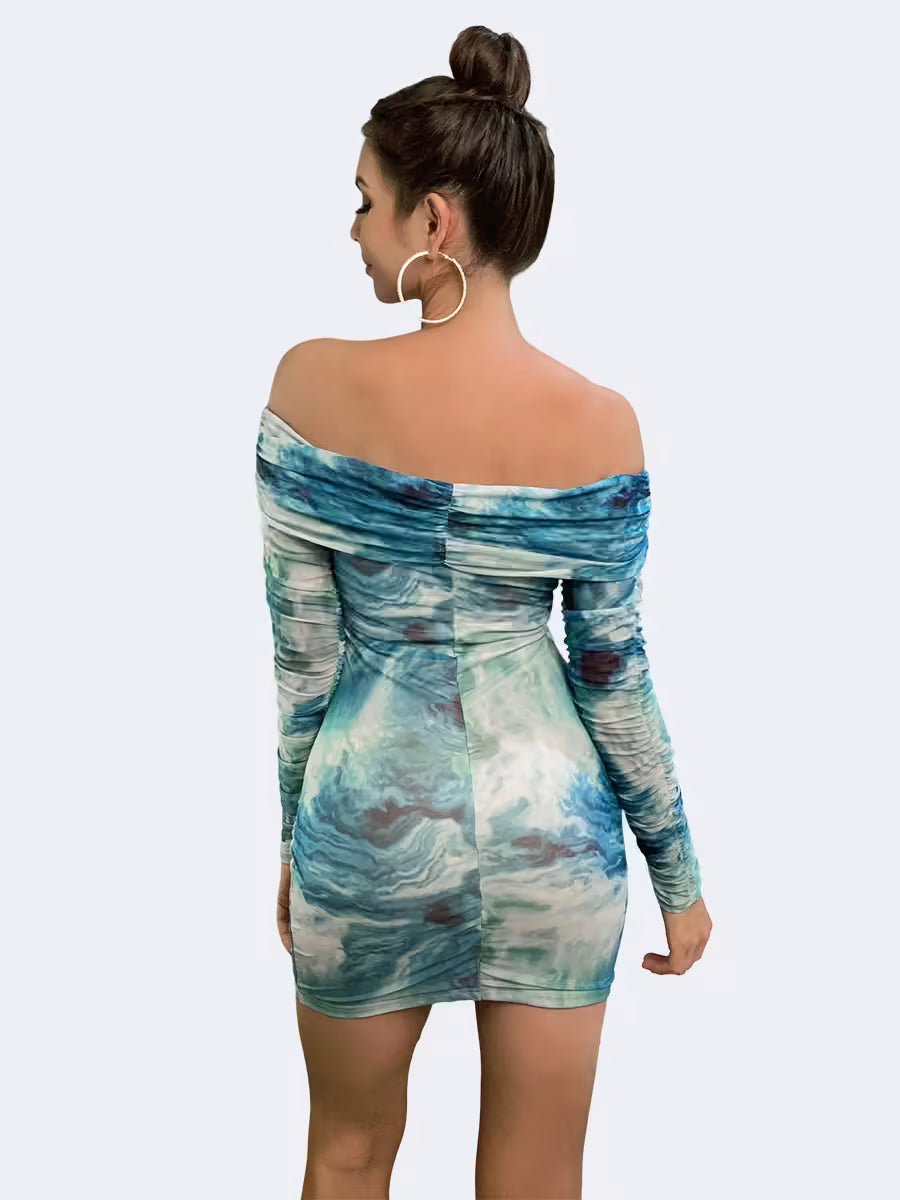 Watercolor Print Bodycon Off-Shoulder Dress