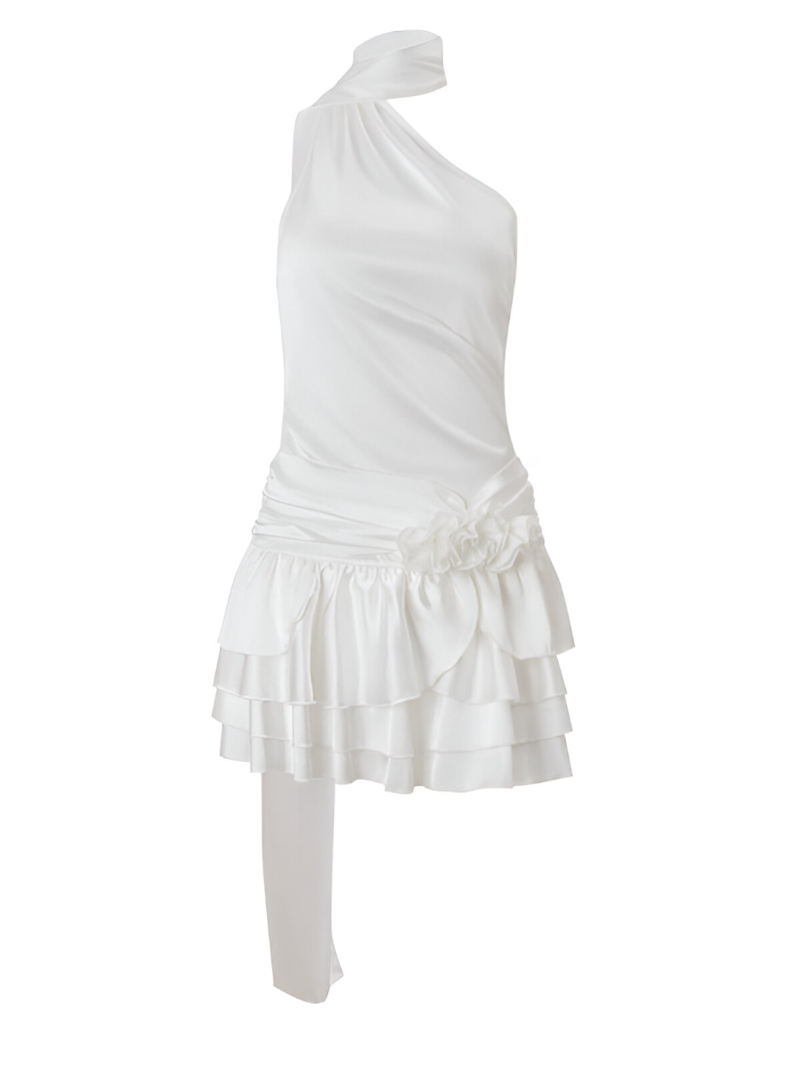 White Draped Ruffle Mini Dress