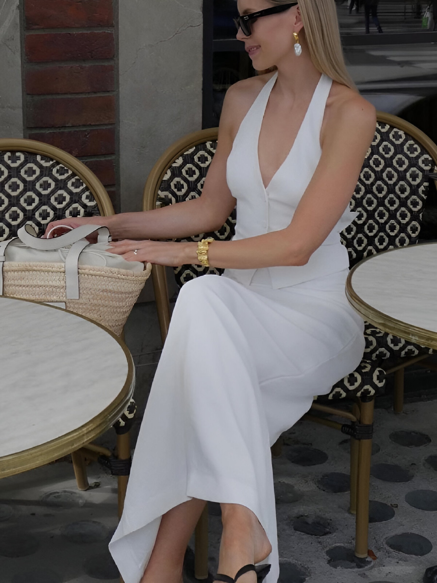 White Halter Vest & Maxi Skirt Set