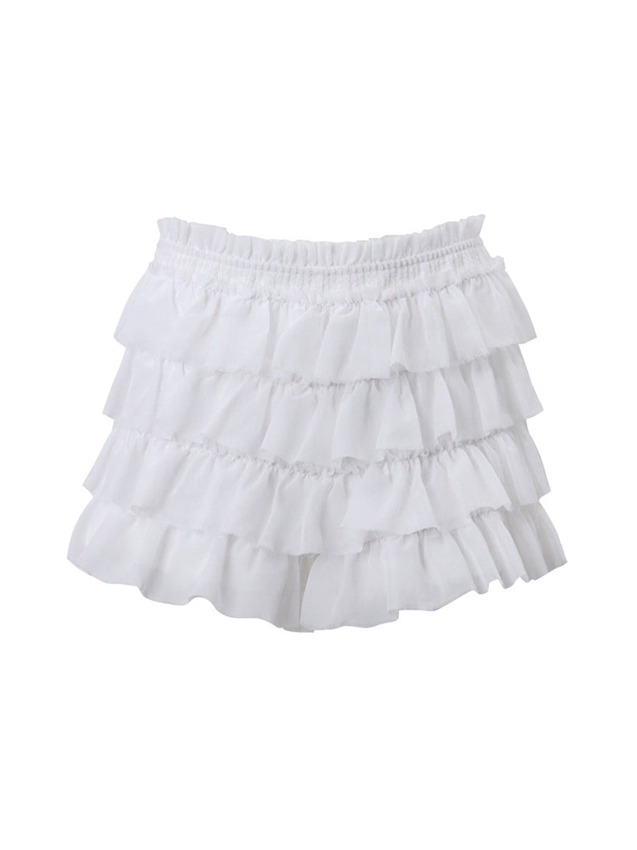 White Ruffle Crop Top & Shorts Set