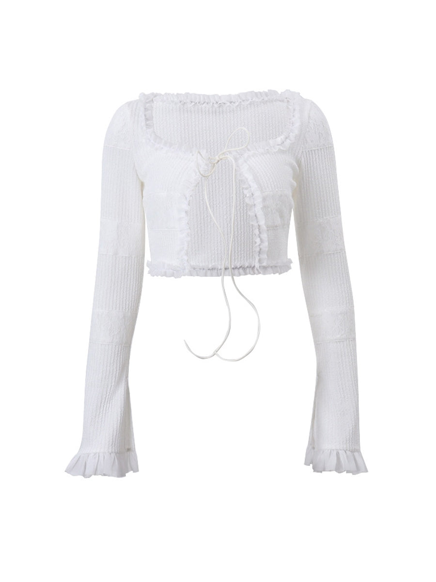 White Ruffle Crop Top & Shorts Set