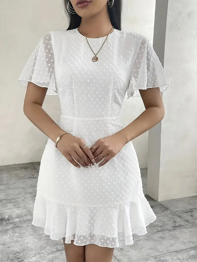 White Ruffled Hem Bodycon Dress