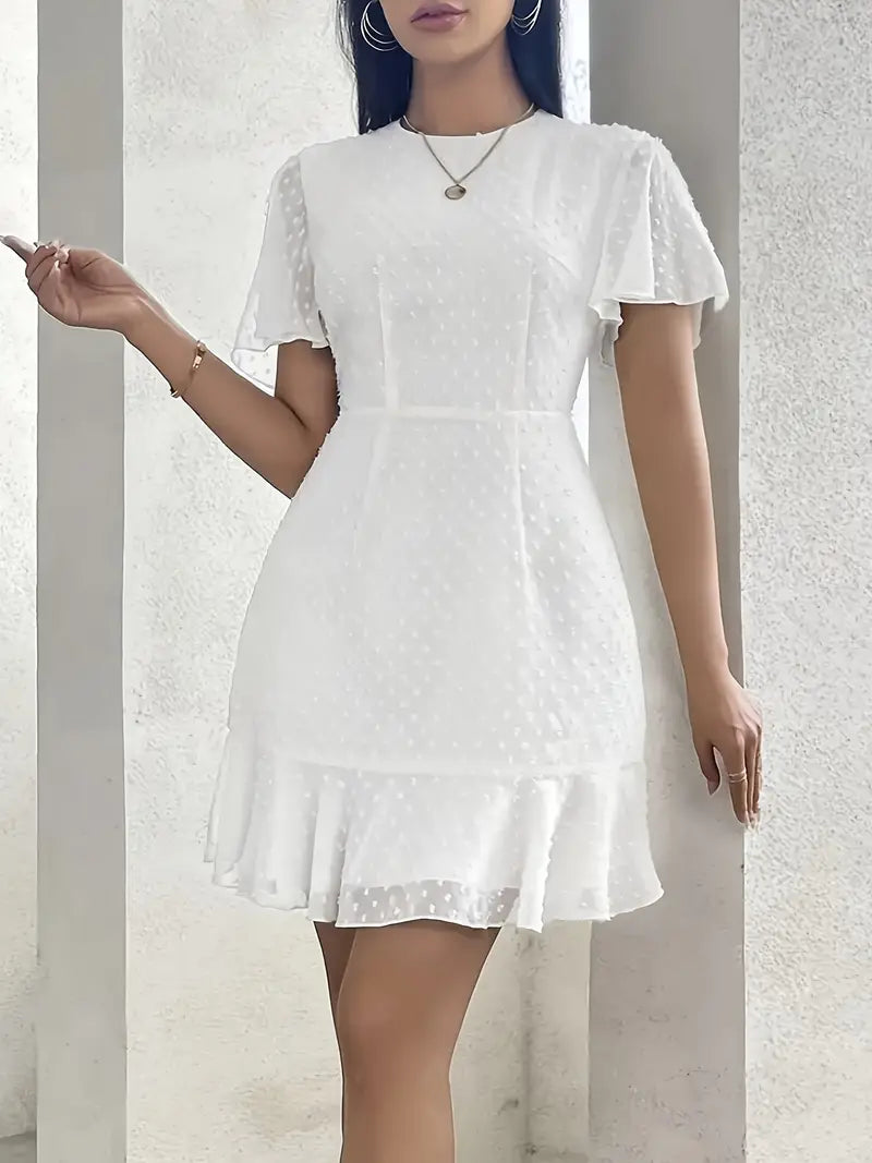 White Ruffled Hem Bodycon Dress
