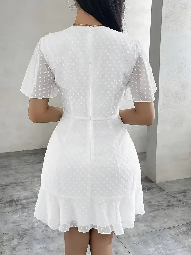 White Ruffled Hem Bodycon Dress