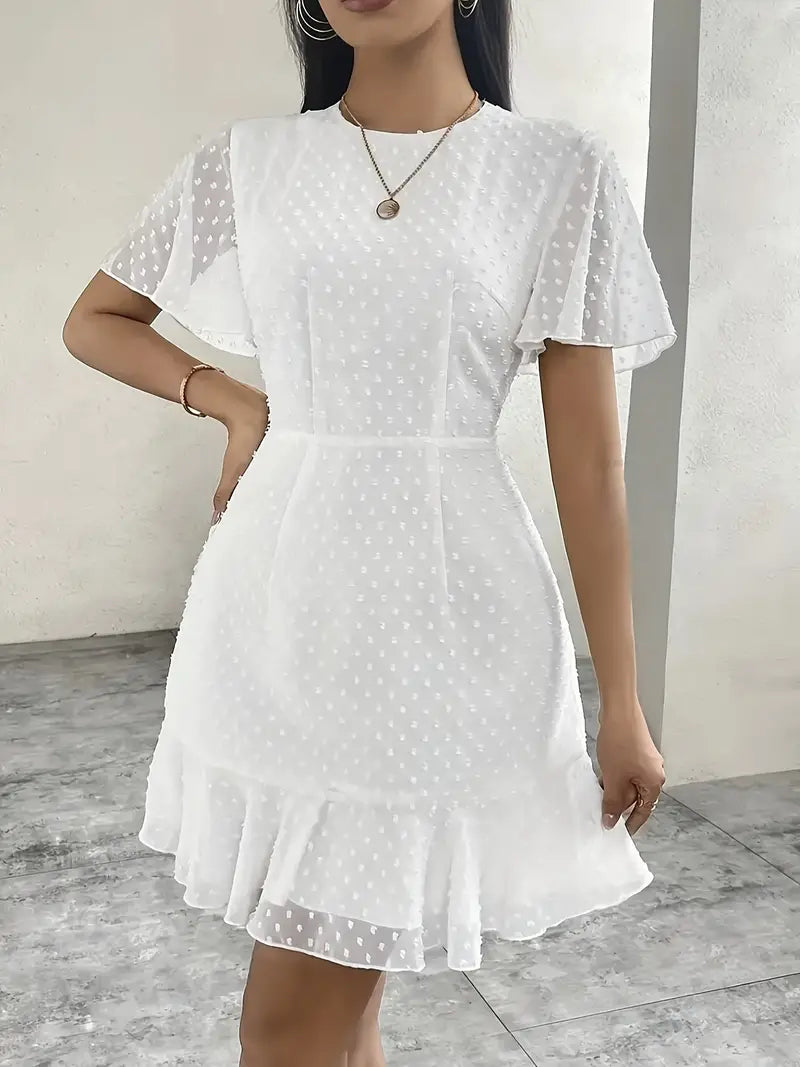 White Ruffled Hem Bodycon Dress