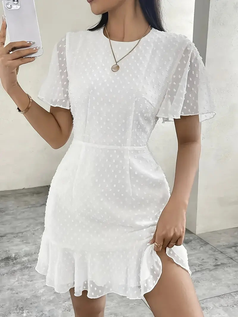 White Ruffled Hem Bodycon Dress