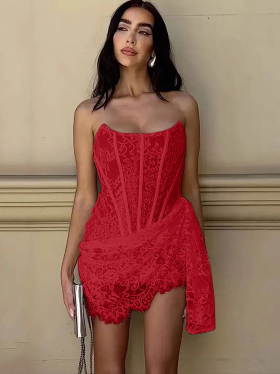 White Lace Corset Mini Dress